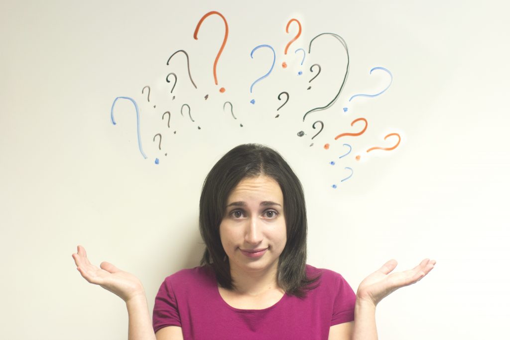 Girl with Question Marks over Her Head Image